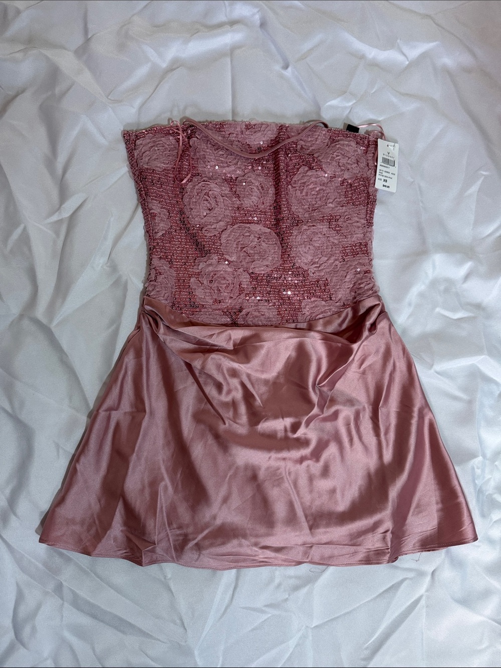 Windsor Blush Pink Strapless Sequin Lace Satin Mini Dress - Picture 4 of 4
